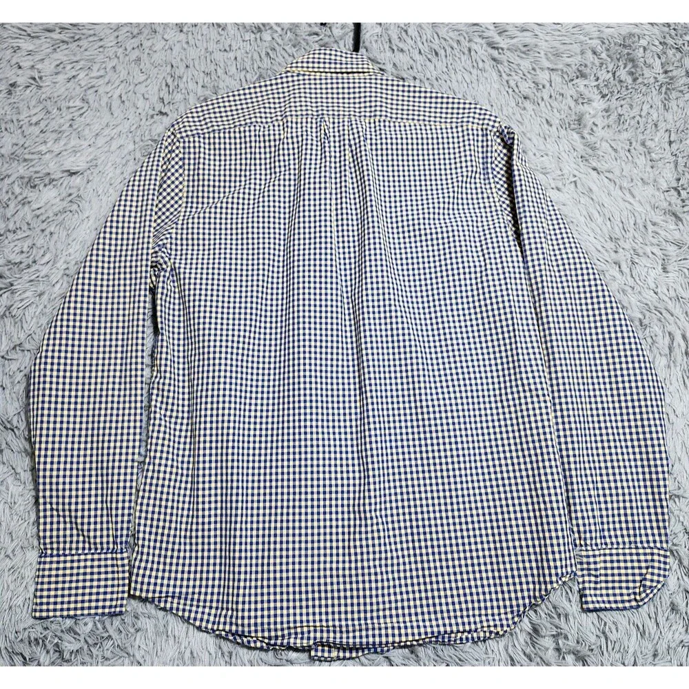 J Crew Button Down Shirt Mens Medium Secret Wash Cotton Yellow Blue Gingham J.‎